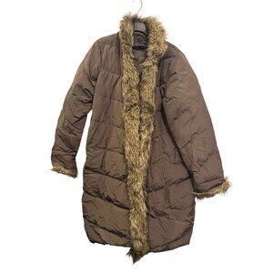 Moda International Down Jacket Womens Large Brown Faux Fur Accents Warm Winter C